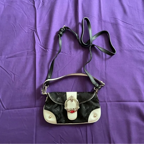 Small Kathy Van Zeeland Black and Cream Crossbody Bag - Picture 1 of 4